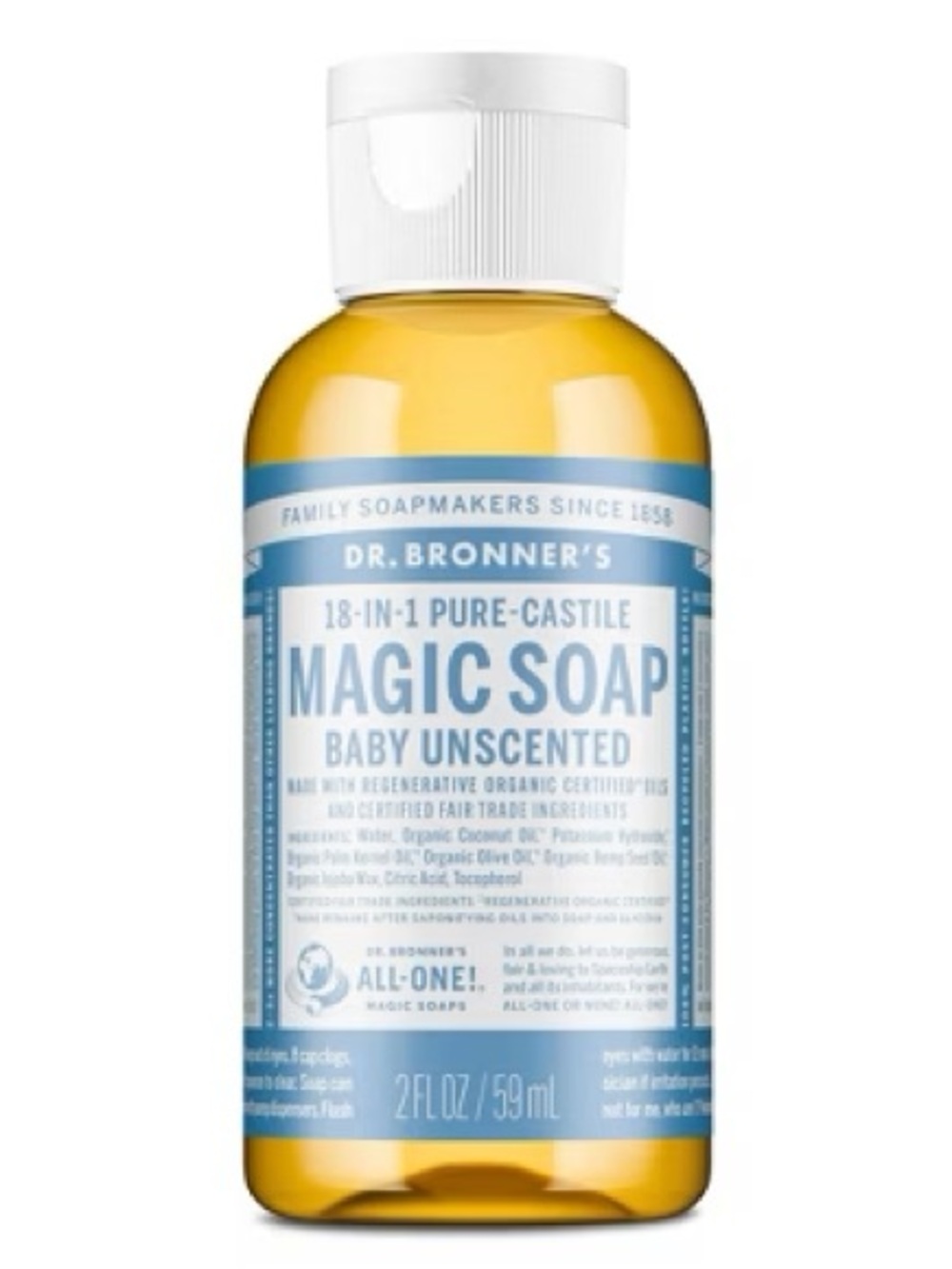 Dr. Bronner's Magic Pure Castile Liquid Soap Hand & Bodywash Unscented - 2 fl oz